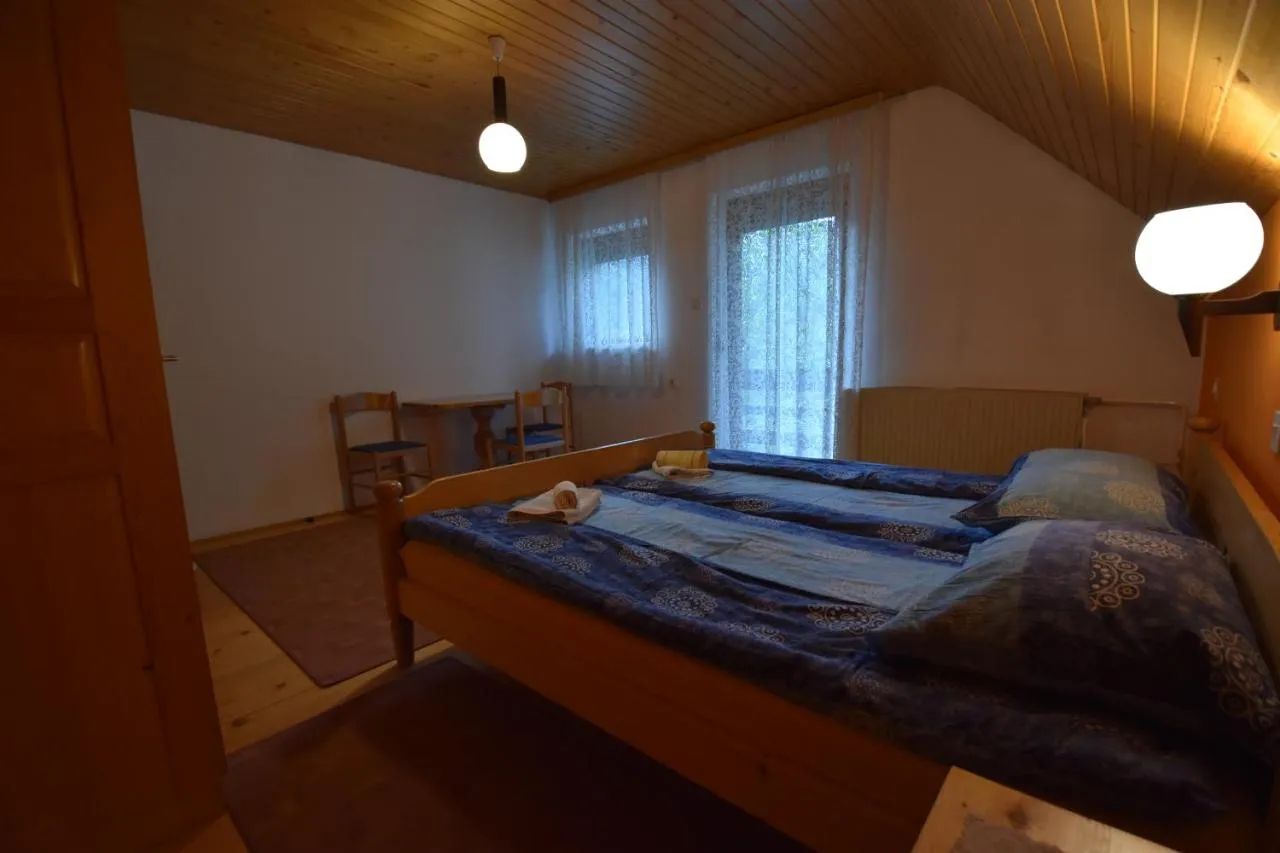 Zakonska postelja pod poševnim lesenim stropom